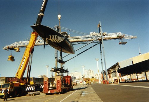 Lifting Team New Zealand winning (NZL32) Black Magic yacht